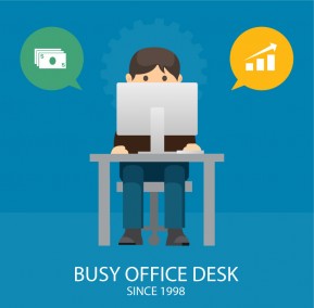 Illustration of Busy Freelancer Working on his Computer