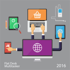 Flat Desk Illustration Multitasker Idea